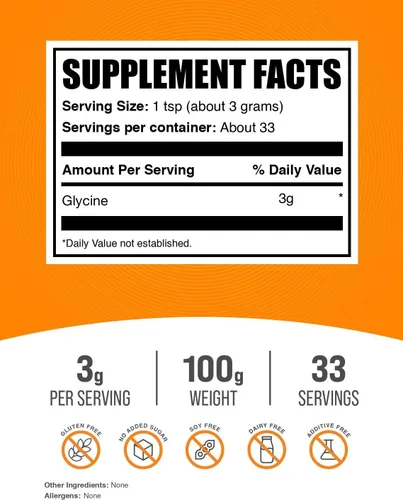 Vista 2 de BulkSupplements. com Polvo de glicina - L-glicina en polvo, suplementos de glicina, glicina 3000 mg - aminoácido de glicina, puro y sin gluten