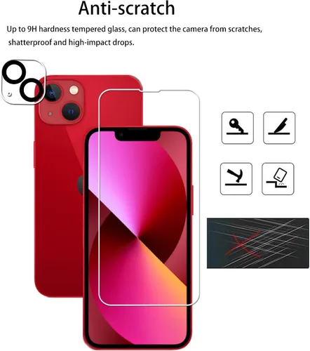 Vista 4 de Marco de alineación fácil diseñado para iPhone 13 mini Protector de pantalla de vidrio templado 2 paquetes Película protectora de lente de cámara 2