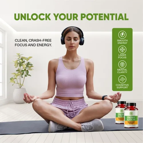 Vista 2 de Green Regimen Cápsulas Energy & Focus - Suplemento nootrópico natural para una claridad mental sostenida, concentración y alerta mejoradas, sin