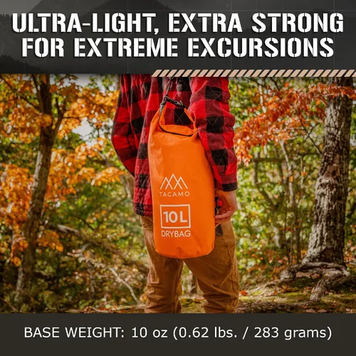 Vista 7 de TACAMO® Mochila impermeable de 10 L para equipo de campamento, bolsa impermeable para canoa o mochilero, parte superior enrollable, pequeña