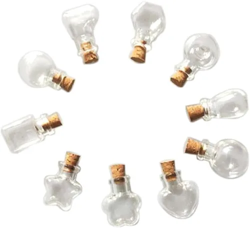 Vista 18 de Mini lindas botellas de vidrio colgantes con forma de estrella, pequeñas botellas colgantes con corcho, tarros de bricolaje, frascos de regalo, 10