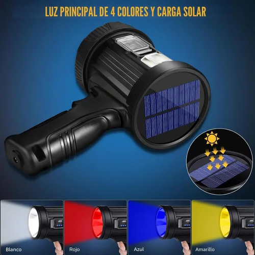 Vista 6 de Foco recargable, 99000 lúmenes, linterna LED brillante, reflector de luz de larga duración, focos de mano para exteriores con paneles solares