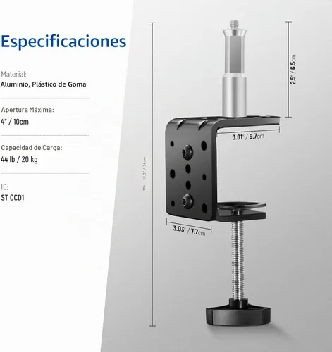 Vista 3 de NEEWER Abrazadera C resistente con columna de montaje para soporte de luz