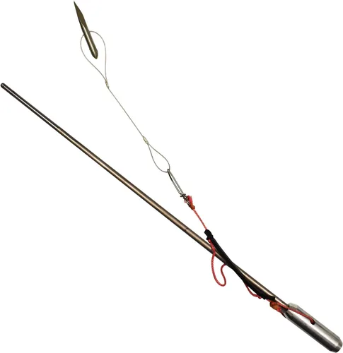 Vista 2 de Lanza de poste de aluminio de 6 pies para pesca submarina - Lanza plateada resistente con punta deslizante de corte triple para precisión, potencia