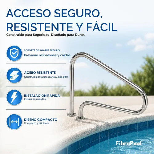 Vista 2 de FibroPool Pasamanos de piscina - Barandilla de agarre inoxidable - Grande