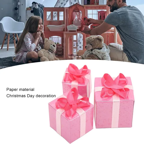 Vista 5 de Cajas de regalo de casa de muñecas 1:12, juego de figuritas de paquetes de Navidad para decoración navideña