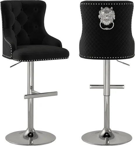 Vista 37 de Juego de 2 taburetes de bar de terciopelo, altura ajustable, base de metal dorado, beige Diseño de cabeza de clavo, función giratoria, ideal
