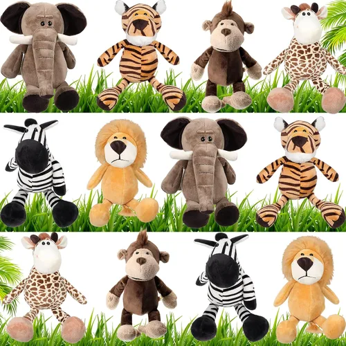Vista 8 de HyDren Juego de 12 animales de peluche de safari de 8 pulgadas, animales de la selva, para niños y niñas, animales del bosque de felpa, león