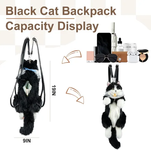Vista 7 de Chongker Mochila con forma de gato Calico, negro (BlackCat), Grande, Mochila Gato Negro