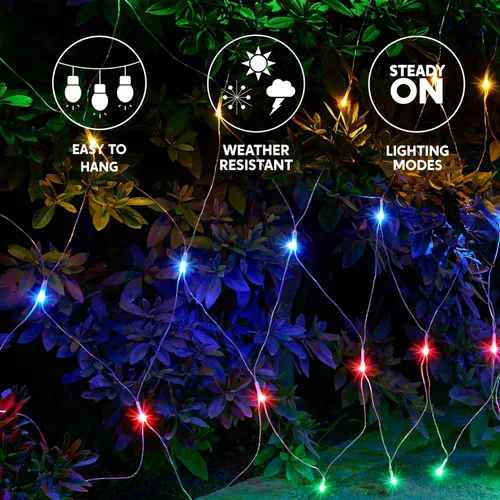 Vista 2 de JOYIN 200 luces LED de red de Navidad, 6.5 x 10 pies, luces de malla de Navidad con 8 modos, conectables, impermeables, para arbustos, árboles