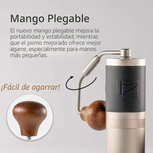 Vista 4 de 1Zpresso J Molinillo de café manual plateado capacidad 35g con rebaba cónica de acero inoxidable - Ajuste interno numérico ajustable