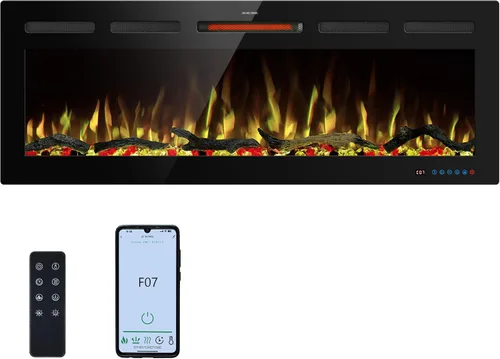 Vista 9 de Insertos de chimenea eléctrica de 48 pulgadas, chimenea eléctrica empotrada y de pared, chimenea lineal con termostato, pantalla táctil y control