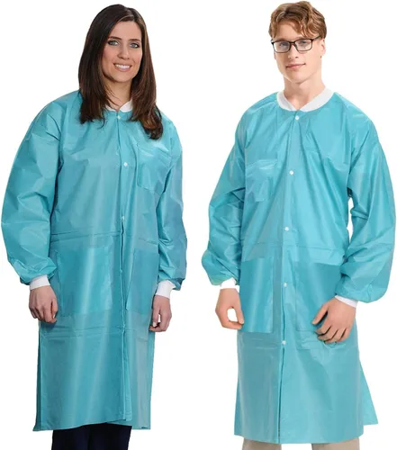 Vista 8 de Medical Nation Abrigos de laboratorio desechables de 1.76 oz/m², abrigo de laboratorio profesional hasta la rodilla, puños de punto, bolsillos Negro