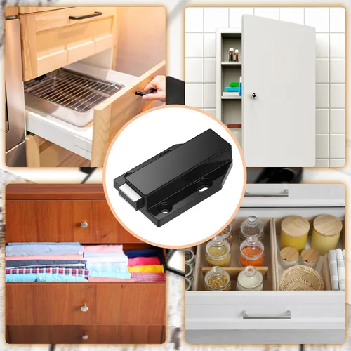 Vista 5 de Zonon Paquete de 8 pestillos magnéticos de empuje resistentes para abrir gabinetes, liberación táctil y atrapar, imán de presión para puertas Negro