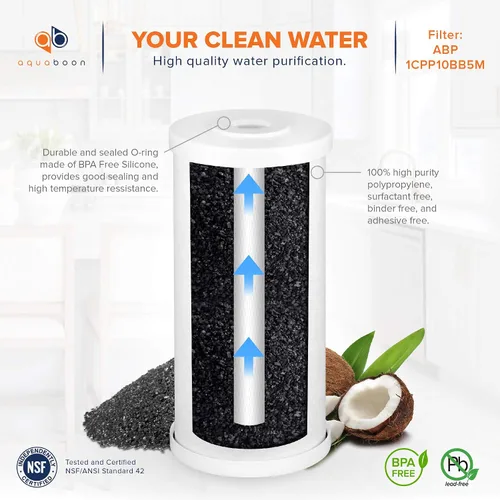Vista 5 de Aquaboon Cartucho de repuesto de filtro de agua para toda la casa, 5 micrones, 10 x 4.5 pulgadas, filtro de agua de carbono y sedimentos de alta