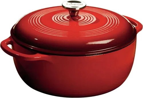 Vista 13 de Lodge - Horno holandés de hierro fundido esmaltado de 6 cuartos de galón con tapa – Asas duales – Apto para horno hasta 500° F o en estufa - Úselo