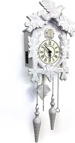 Vista 9 de Rylai Reloj de Cuco Vintage Grande de Madera para Pared Hecho a Mano 13x9.5 Pulgadas Marrón Tamaño grande 13x9.5 pulgadas Diseño tradicional Blanco