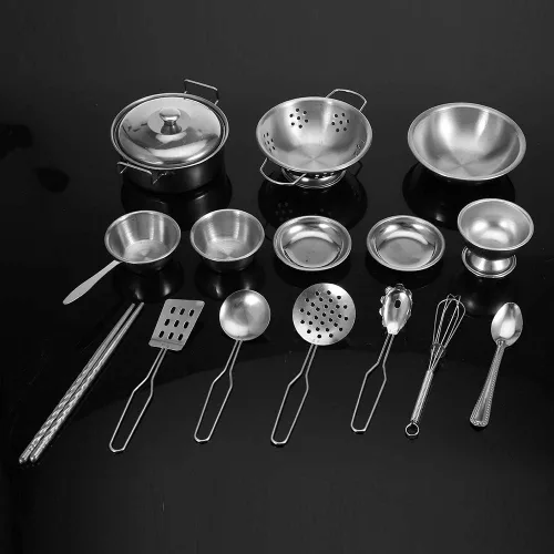 Vista 8 de 16/18/25pcs Juego de utensilios de cocina de acero inoxidable Cazo Tapas Olla Cocina Cocina (16 piezas)