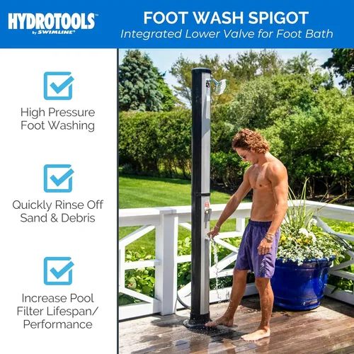 Vista 2 de SWIMLINE HYDROTOOLS - Ducha solar de lluvia Niagara de 7 pies para exteriores con tanque de 10 galones y lavado de pies