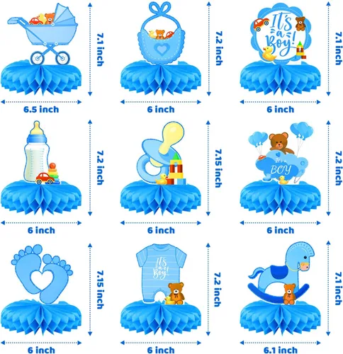 Vista 8 de 9 piezas de centros de mesa con temática de panal de abeja, decoración de mesa de panal azul, decoración de mesa para niños, decoración de mesa