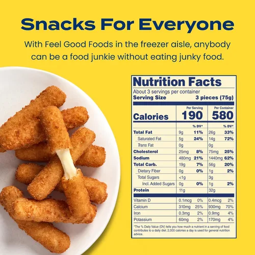 Vista 2 de Feel Good Foods Palitos de mozzarella sin gluten con empanado crujiente Aperitivo congelado 8oz