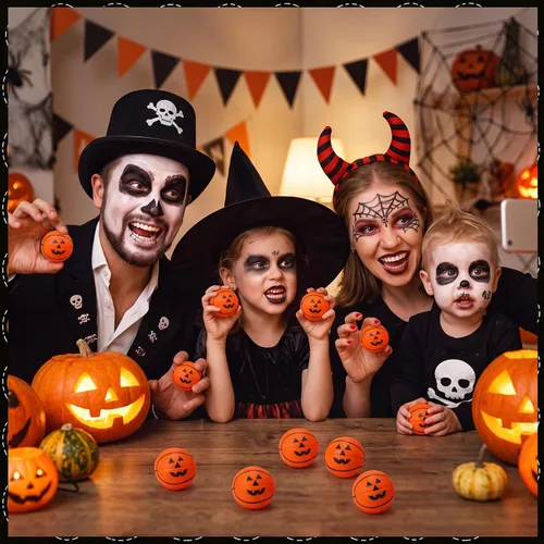 Vista 6 de Jerify 30 Pcs Halloween Basketball Stress Balls Bulk 1.57 Inch Pumpkin Foam Stress Balls for Halloween Goodie Bag Fillers Trick or Treating School