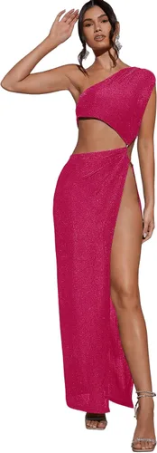 Vista 4 de Verdusa Vestido largo de cóctel para mujer, corte de un hombro dividido