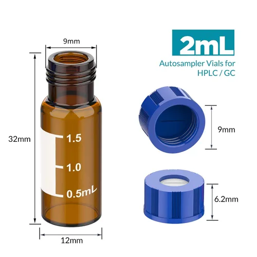 Vista 2 de Membrane Solutions Viales de muestreo automático, viales de HPLC de 0.1 fl oz, viales de ámbar de laboratorio 9-425 con punto de escritura