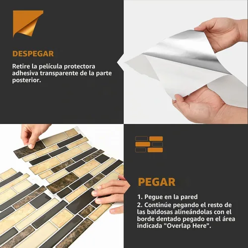 Vista 5 de WOWSTAR 10 hojas de azulejos para salpicaduras de cocina despegar y pegar, azulejos adhesivos para salpicaduras de cocina para pegar en la pared