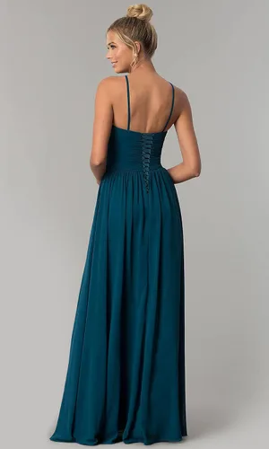 Vista 4 de Chiffon Halter Bridesmaid Dresses for Wedding Spaghetti Straps A Line Long Formal Evening Prom Party Gown