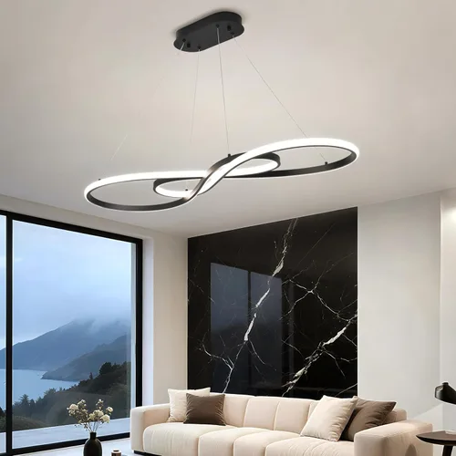 Vista 13 de Lámpara colgante LED moderna, lámpara de araña negra de 39.37 pulgadas regulable con control remoto y teléfono, temperatura de color ajustable