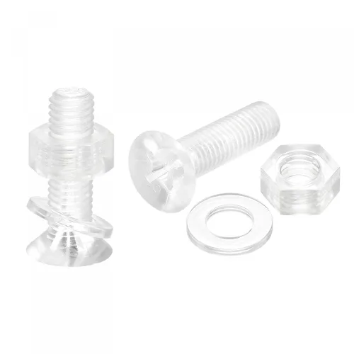 Vista 9 de uxcell Tornillos de máquina Phillips de plástico M6 x 0.472 in con tuercas y arandelas planas, pernos de máquina de cabeza plana de PC