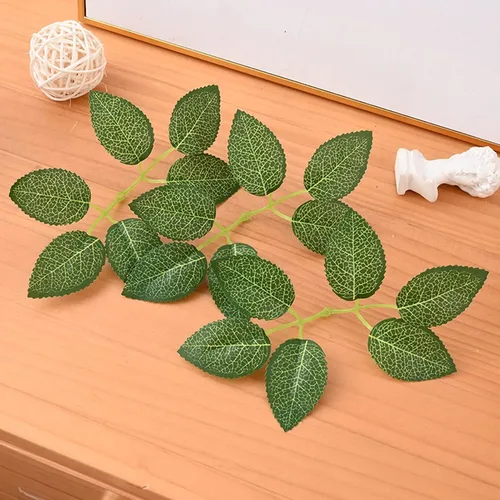 Vista 5 de 100 hojas verdes artificiales de seda a granel, hojas de rosas falsas para ramos de boda, baby shower, centros de mesa de despedida de soltera Hojas