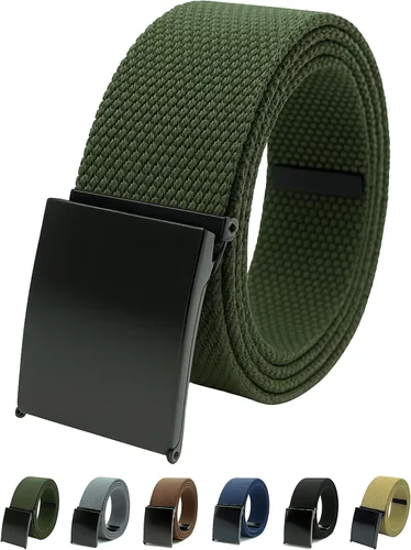 Vista 13 de Cinturón de lona con hebilla abatible negra, cintura de hasta 45 pulgadas, cinturón militar y de golf