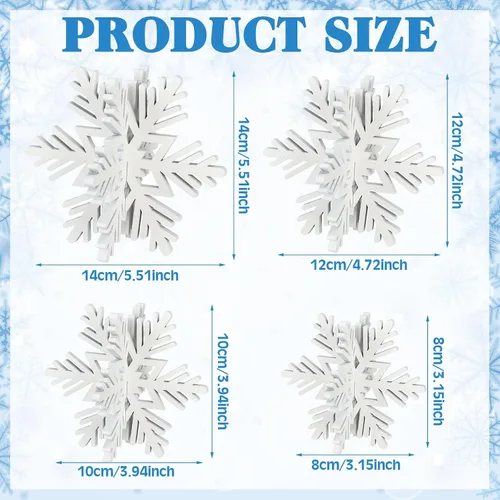 Vista 3 de Blulu 24 piezas de decoración de copo de nieve de madera 3D blanco copo de nieve de mesa y centro de mesa, decoración de madera de invierno