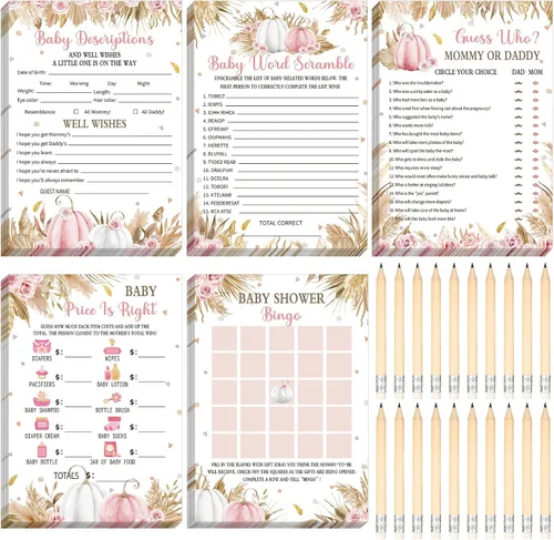 Vista 23 de Yinder 145 tarjetas de actividades para juegos de baby shower con 20 lápices, incluye descripción de bingo para bebés y deseos, adivina quién es