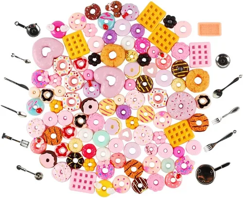 Vista 10 de NWFashion 112 piezas de decoración en miniatura de postre pastelería, decoración de pastel de alimentos, álbumes de recortes, decoración de zapatos
