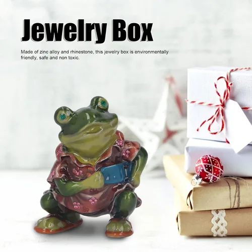 Vista 3 de plplaaoo Mini joyero de metal con bisagras, decoración de caja de baratijas pintada a mano, caja de baratijas de ranas, exquisita caja de joyería