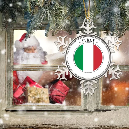 Vista 6 de Adornos de decoración de árbol de Italia, bandera de Italia, adornos de copo de nieve de metal, regalo de Navidad, bandera nacional, recuerdo