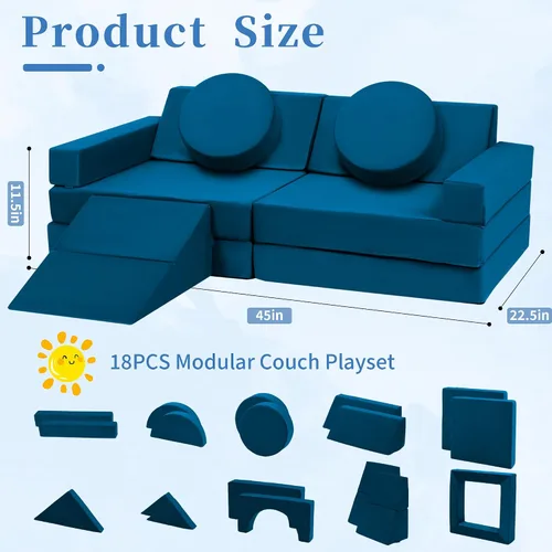 Vista 2 de Edbuosy Sofá para Niños Pequeños Modular - 18 piezas de sofás para niños para construir fortaleza, sofá de espuma convertible y cojín de juego