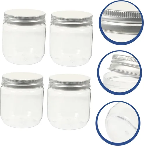 Vista 5 de YARNOW Tarro de almacenamiento de cocina de 4 piezas de tarros de plástico con tapas para caramelos, tarros de cristal con tapas, tarros de maní