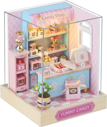 Vista 23 de CUTEROOM Juego de bricolaje para casa de muñecas en miniatura con muebles de madera, kit de casa de madera con cubierta antipolvo y luz LED