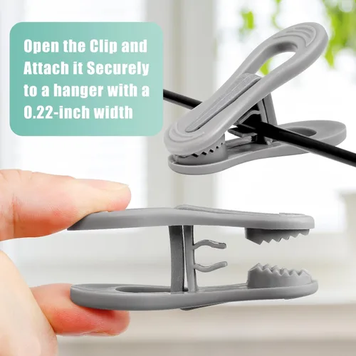 Vista 3 de 50 clips grises para colgar perchas de plástico, clips para colgar pantalones, clips de dedo grises, clips de plástico para colgar faldas