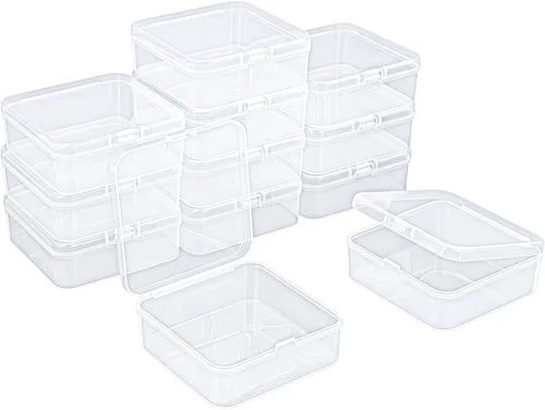 Vista 14 de Goodma 18 contenedores cuadrados vacíos de plástico transparente con tapas con bisagras para objetos pequeños y otros proyectos de manualidades