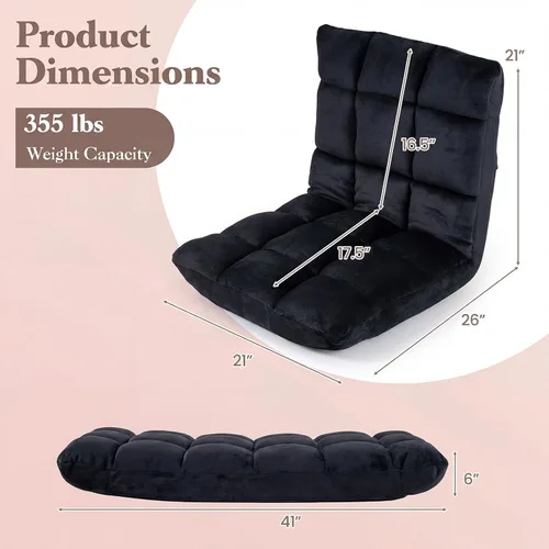 Vista 2 de Giantex Silla plegable de suelo con soporte para el respaldo, 14 posiciones ajustables, cama acolchada, sillón reclinable, sillas de video para Negro