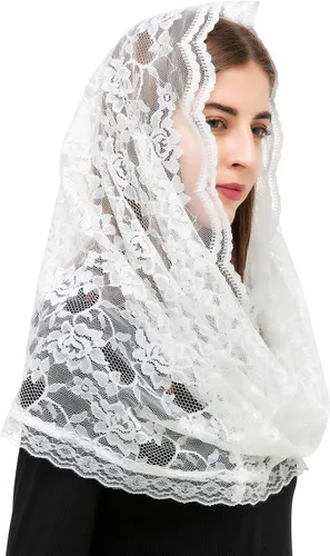 Vista 3 de PAMOR Infinity Chapel Veil Floral Latin Mass Head Cover Lace Scarf Mantilla Velos para Iglesia