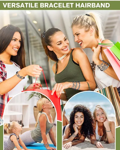 Vista 6 de Paquete de 4 ligas negras para el cabello de mujer, doble cuerda elástica de metal para cabello grueso, sin daños para cola de caballo, cabello fino