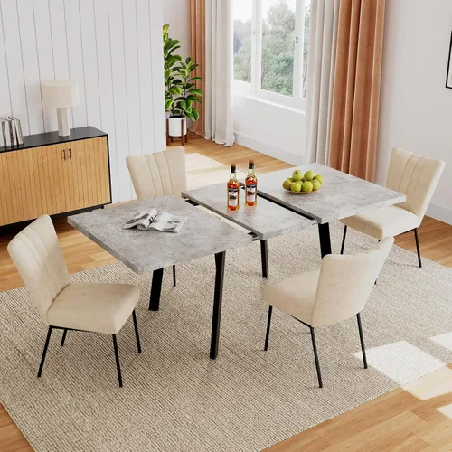 Vista 12 de Zerifevni 47.2"- 62.9" Extendable Dining Table Set of 5 Kitchen Table with 4 Dining Chairs, Modern Gray Wood Grain, Waterproof Scratchproof for