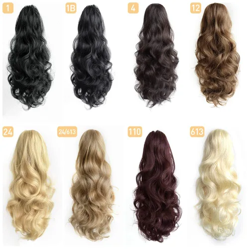 Vista 8 de Extensión de cola de caballo de garra negra natural ondulada de 16 pulgadas, extensiones de cabello sintético rizado con clip, extensiones