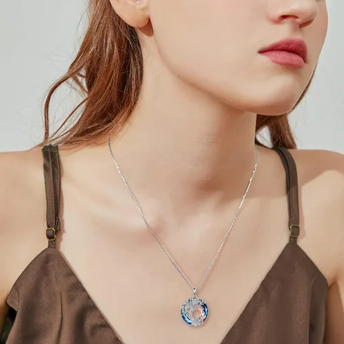 Vista 5 de YFN Collar de regalo para niñas, plata de ley, árbol de la vida, joyería de cristal, regalo de graduación de cumpleaños para mujeres y niñas